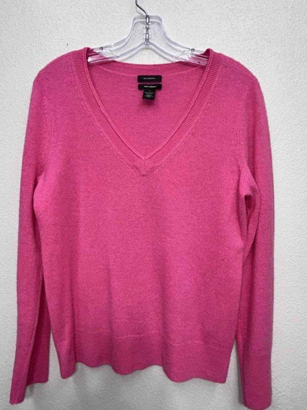 Halogen Cashmere V Neck Sweater Small Pink Long Sleeve Office Career Work Soft
